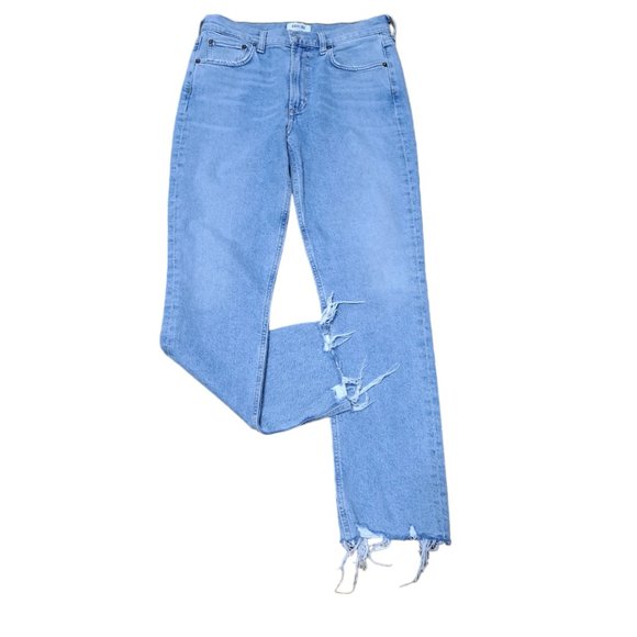 Agolde Women's Light Wash Straight Leg High WaistFactory Destress Jeans Sz 27